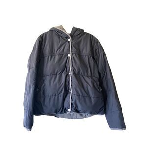 Abercrombie & Fitch Hooded Reversible Puffer Jacket Womens XL Black Grey Fleece